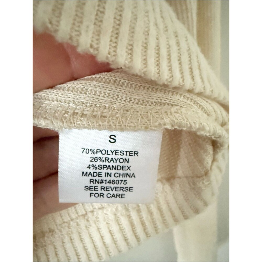 NWT Theo & Spence Ribbed Knit Scoop Long Sleeve Lounge Crop Top Cream Size S - Picture 5 of 6